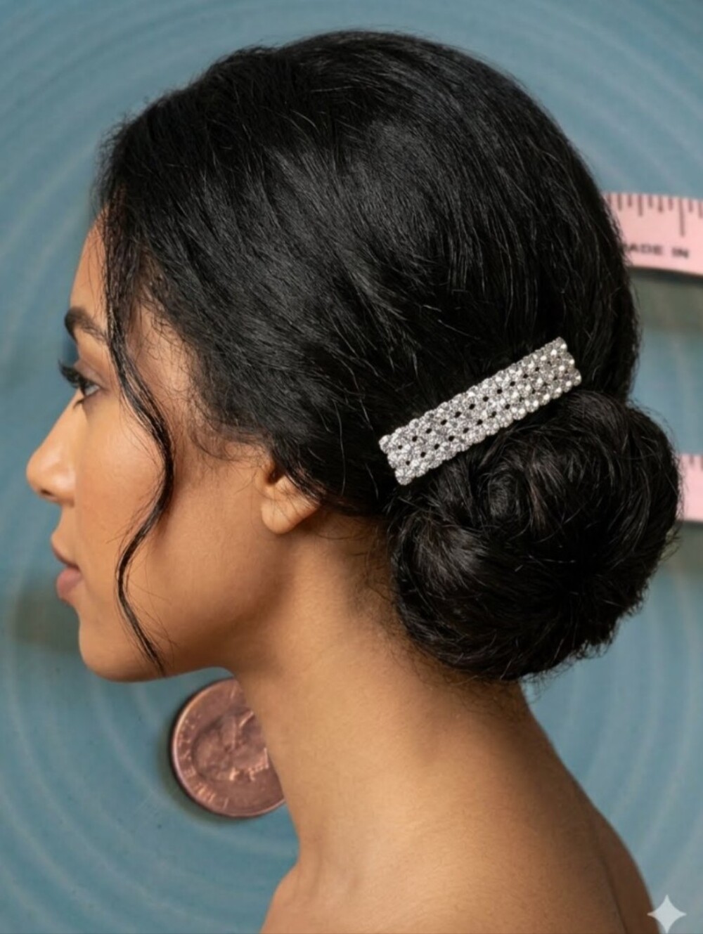 Silver Tone 3 Row Crystal Barrette